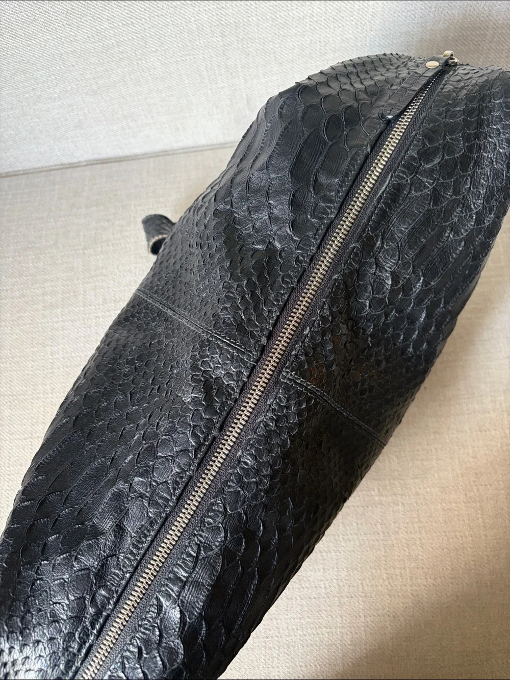 Furla Black Croc Embossed Leather Hobo Shoulder Bag